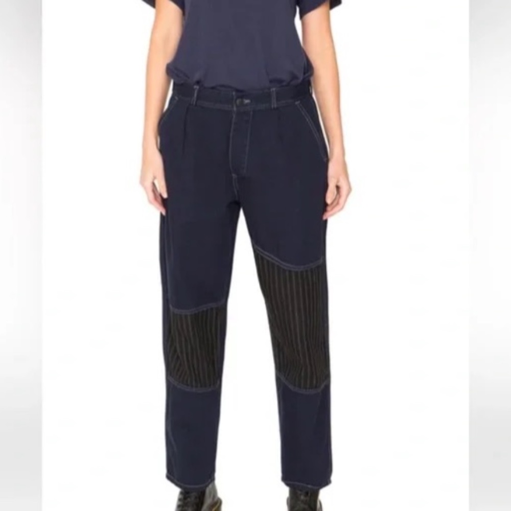Sandrine Rose X Free People Blue/Blk French Worker Pant Pinstripe Patch Size 29